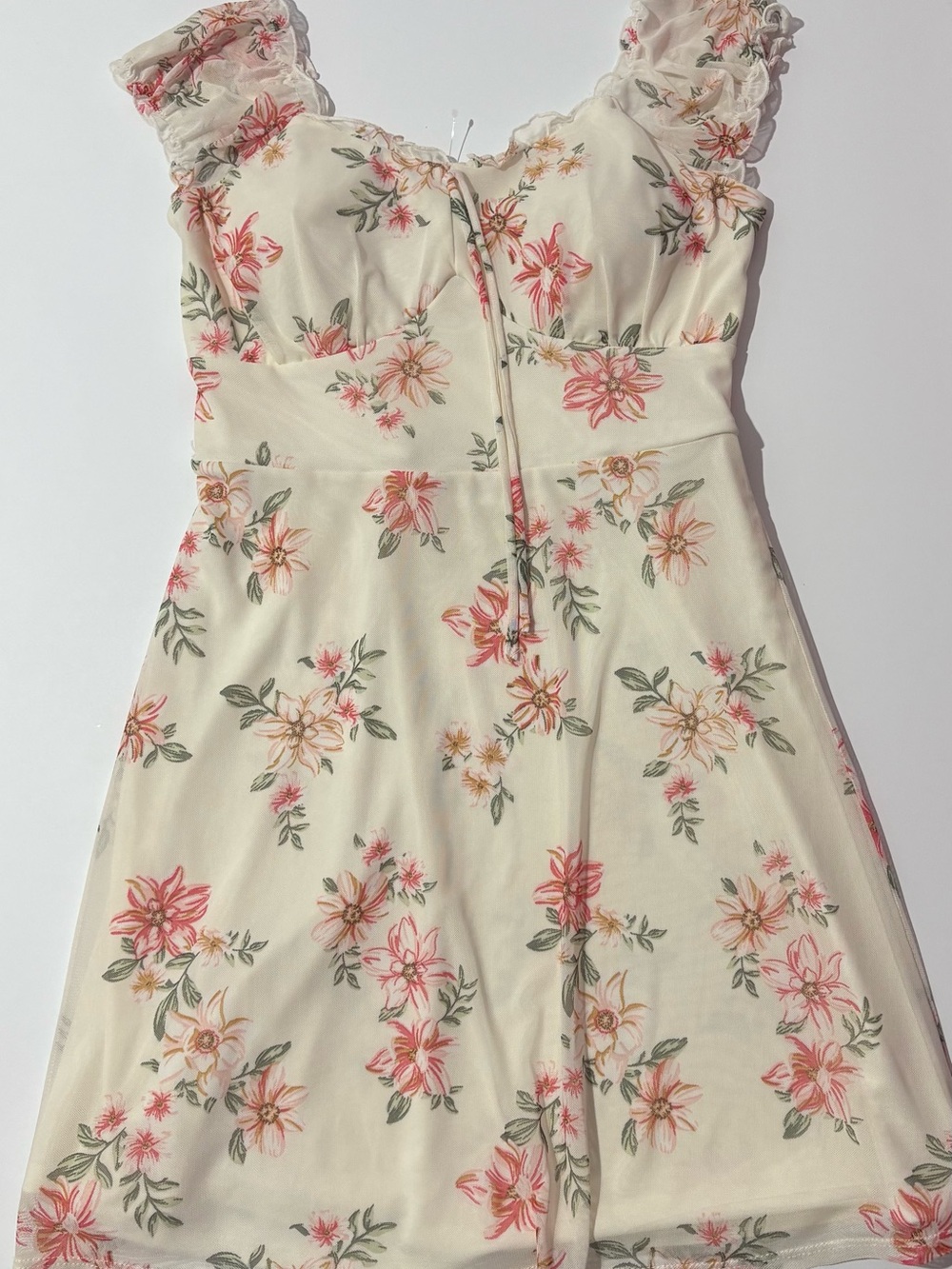 No Boundaries Cream Floral Mini Dress with Pink & Green Print